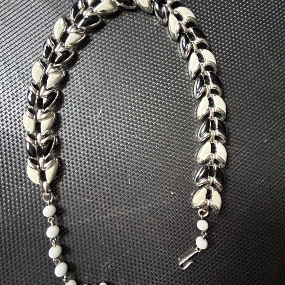 Coro vintage black & white silver choker necklace matching bracelet - Picture 5 of 16